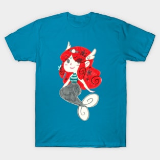 Red Haired Mermaid - Marker Drawing T-Shirt